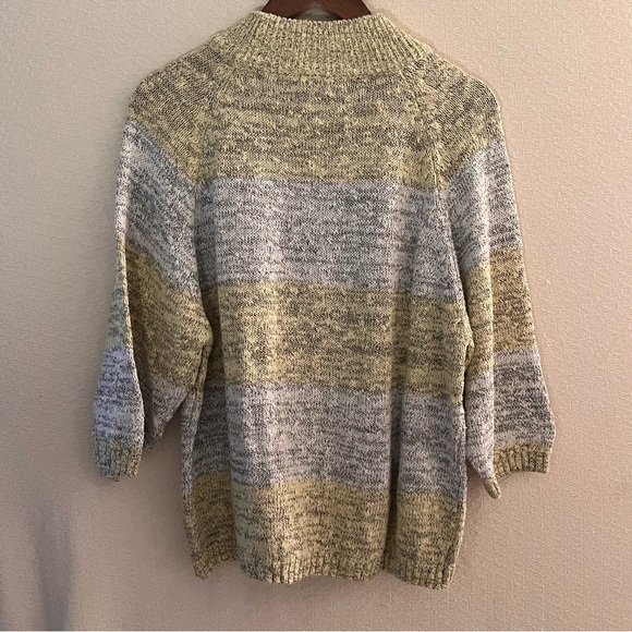 Vintage Jamie Scott Yellow & Gray Striped Mock Neck Sweater, Size S - Picture 3 of 6